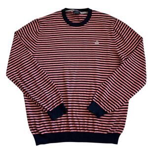 Brooks Brothers Sweater Mens XL Blue Pink Striped Cotton Cashmere Long Sleeve